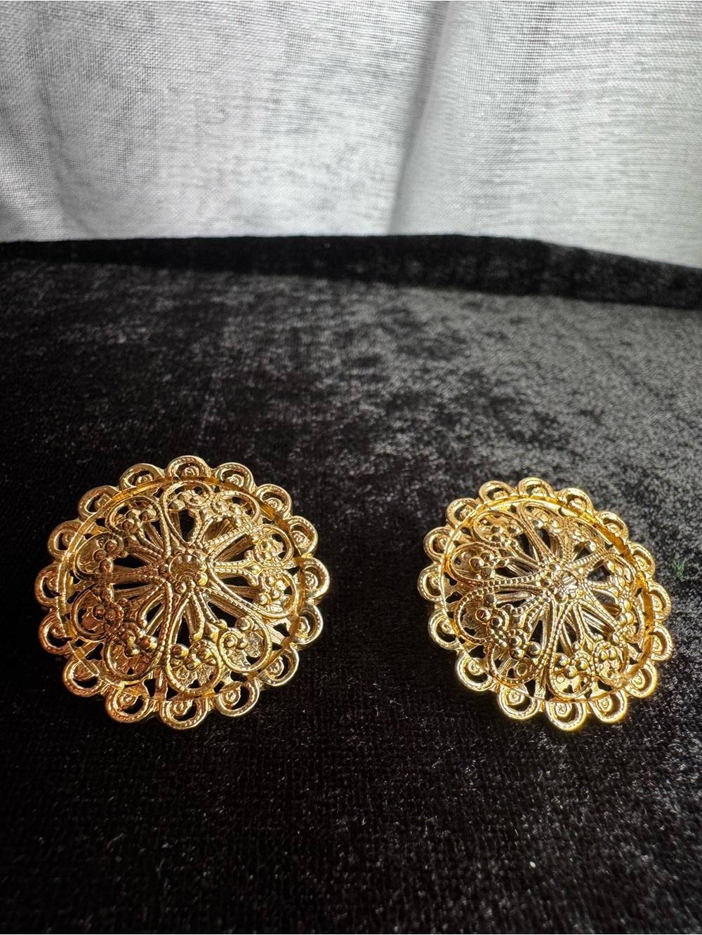 Vintage Gold Tone Filigree Clip-On Earrings | Ornate Statement Jewelry